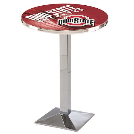 Holland Bar Stool Co 36" Chrome Ohio State Pub Table, 36" dia. Top L217C3636OhioSt-D2